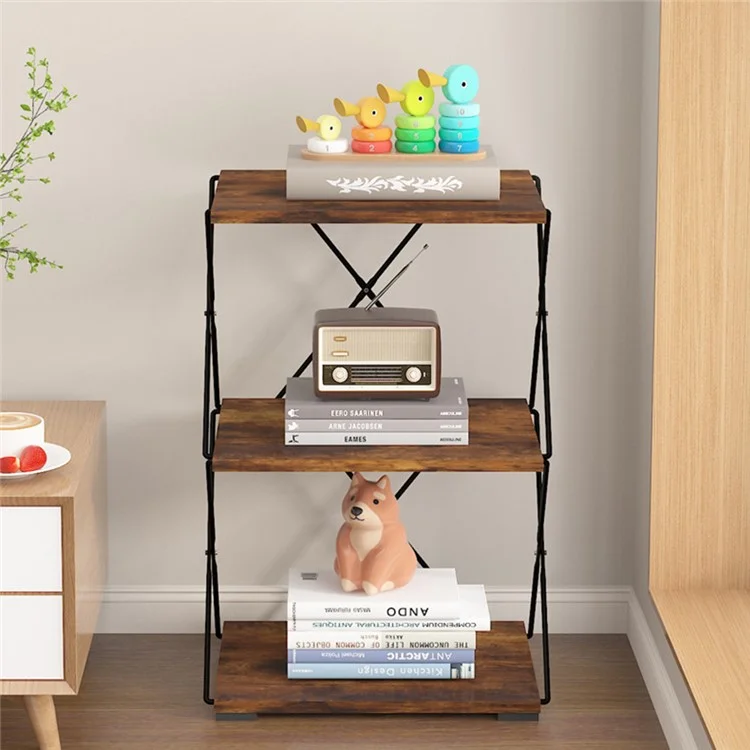3 Tiers 40cm Width Carbon Steel Storage Rack for Living Room Floor Standing Magazine Organizer Shelf