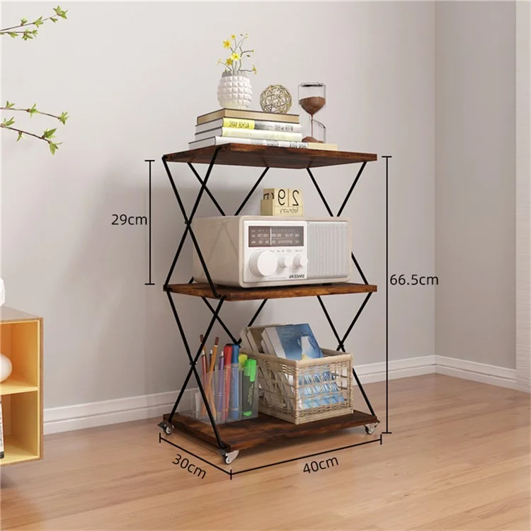 3 Tiers 40cm Width Carbon Steel Storage Rack for Living Room Floor Standing Magazine Organizer Shelf