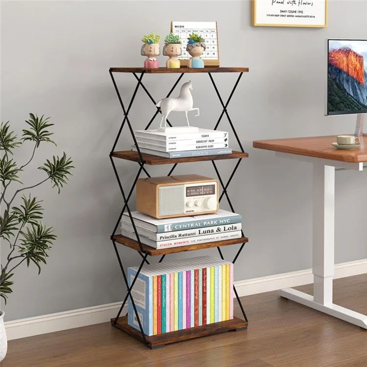 4 Tiers 40cm Width Carbon Steel Storage Rack for Living Room Floor Standing Magazine Organizer Shelf