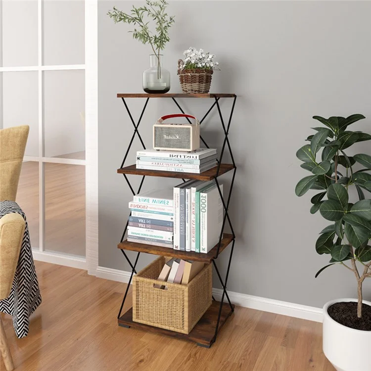 4 Tiers 40cm Width Carbon Steel Storage Rack for Living Room Floor Standing Magazine Organizer Shelf