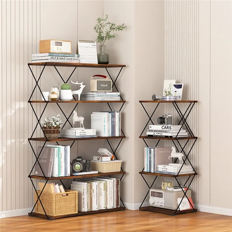 4 Tiers 40cm Width Carbon Steel Storage Rack for Living Room Floor Standing Magazine Organizer Shelf