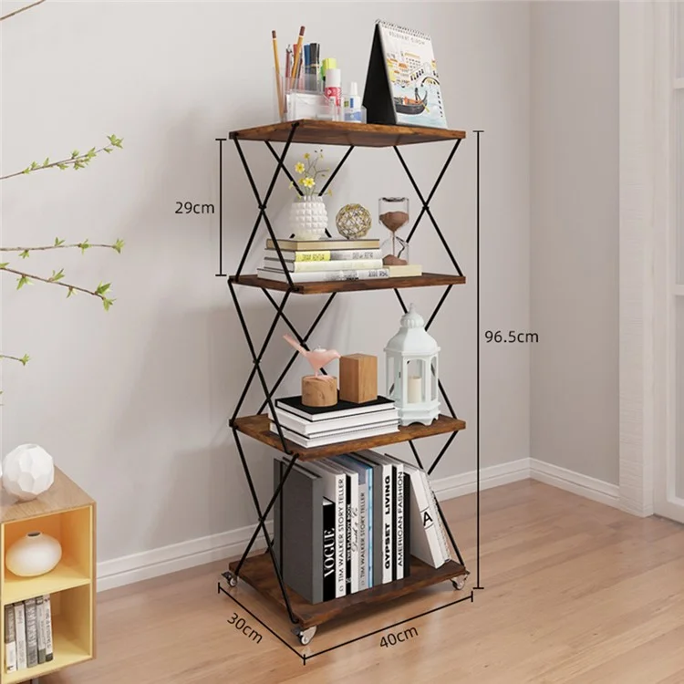 4 Tiers 40cm Width Carbon Steel Storage Rack for Living Room Floor Standing Magazine Organizer Shelf