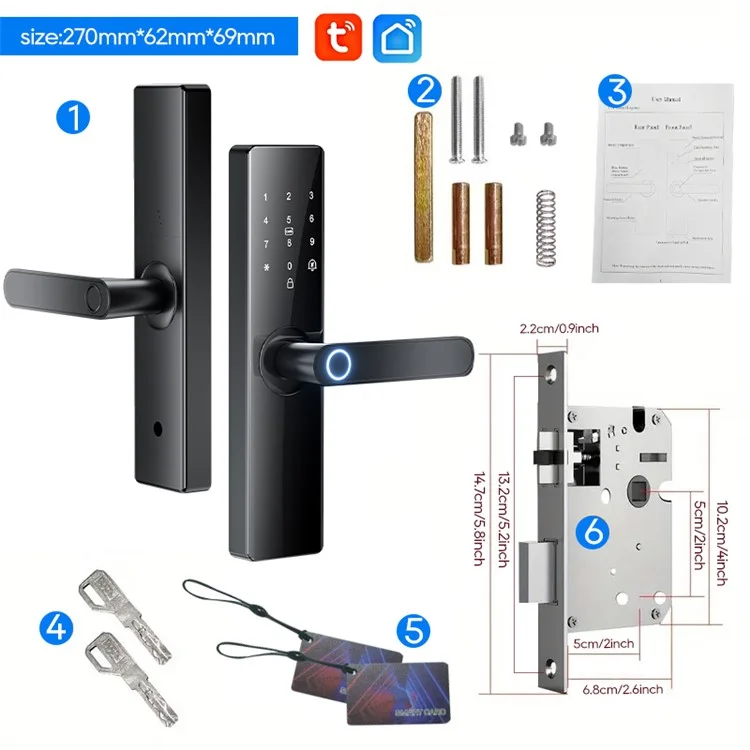 Tuya Smart Electronic Door Lock Semi Automatic Fingerprint Password Lock for Home Security - 14.7cm Lock Body