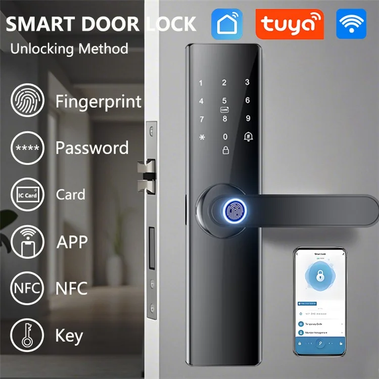 Tuya Smart Electronic Door Lock Semi Automatic Fingerprint Password Lock for Home Security - 14.7cm Lock Body