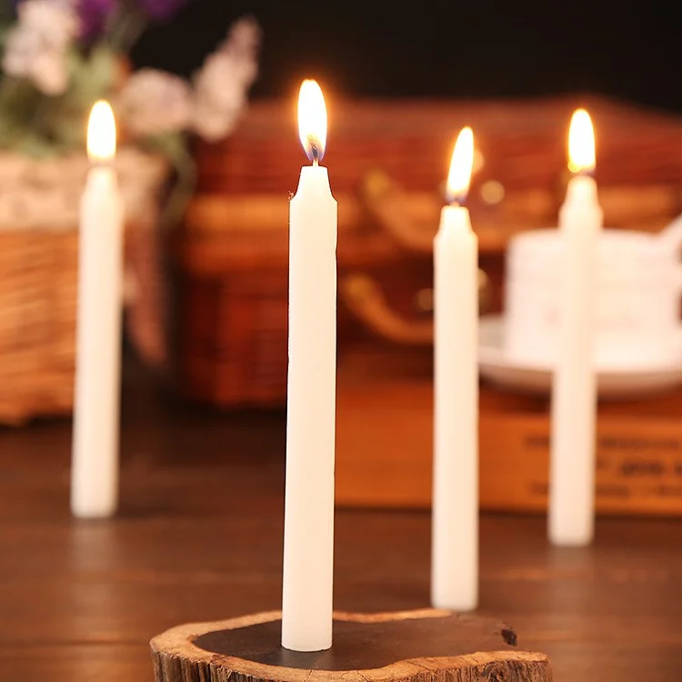 10Pcs 2 x 21cm Taper Candles for Wedding Emergency Lighting Smokeless Long Stem Romantic Candles - White