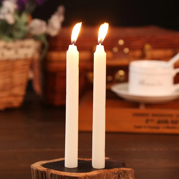 10Pcs 2 x 21cm Taper Candles for Wedding Emergency Lighting Smokeless Long Stem Romantic Candles - White