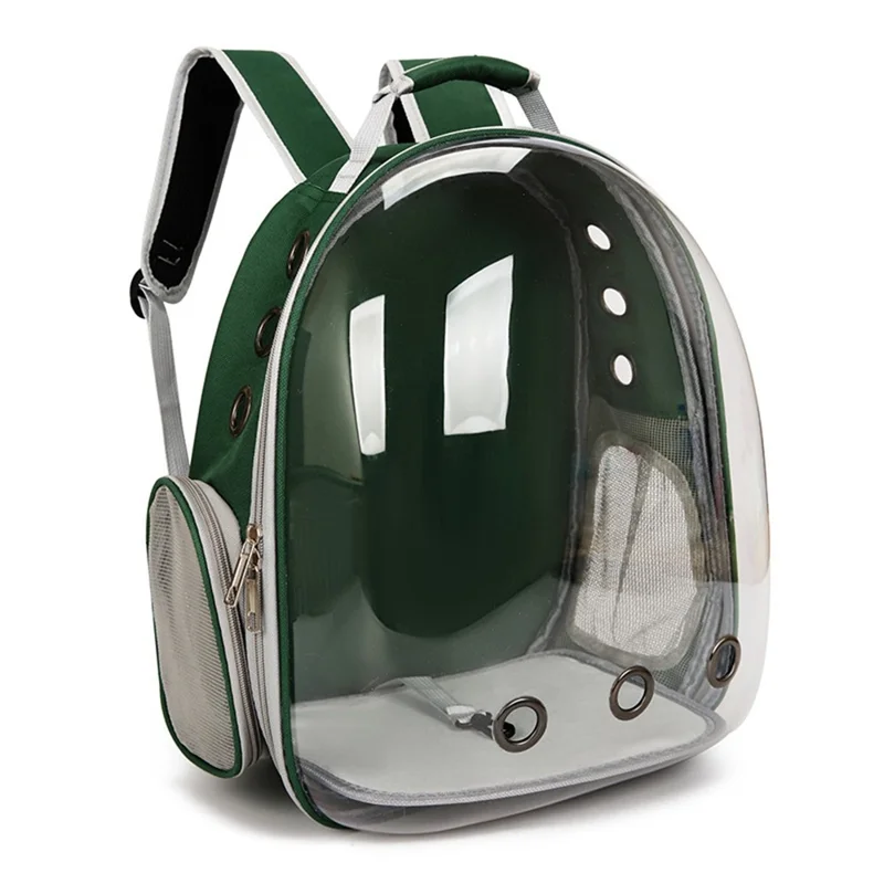 Mochila Transportadora para Gatos em Tecido Oxford Mochila Transparente para Animais de Estimação com 9 Orifícios de Ventilação Mochila de Ombro Duplo Respirável - Verde
