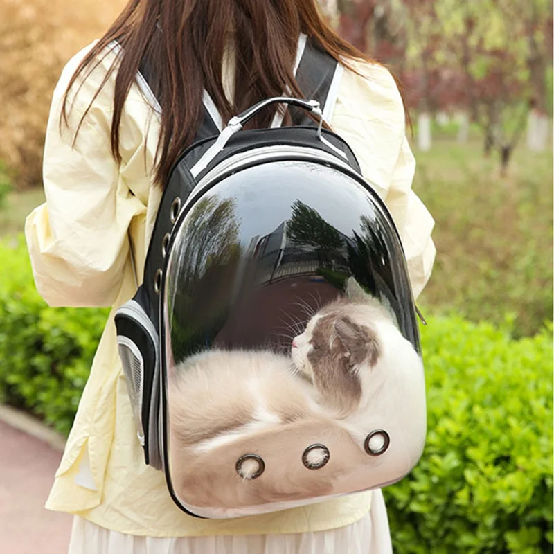 Mochila Transportadora para Gatos em Tecido Oxford Mochila Transparente para Animais de Estimação com 9 Orifícios de Ventilação Mochila de Ombro Duplo Respirável - Verde