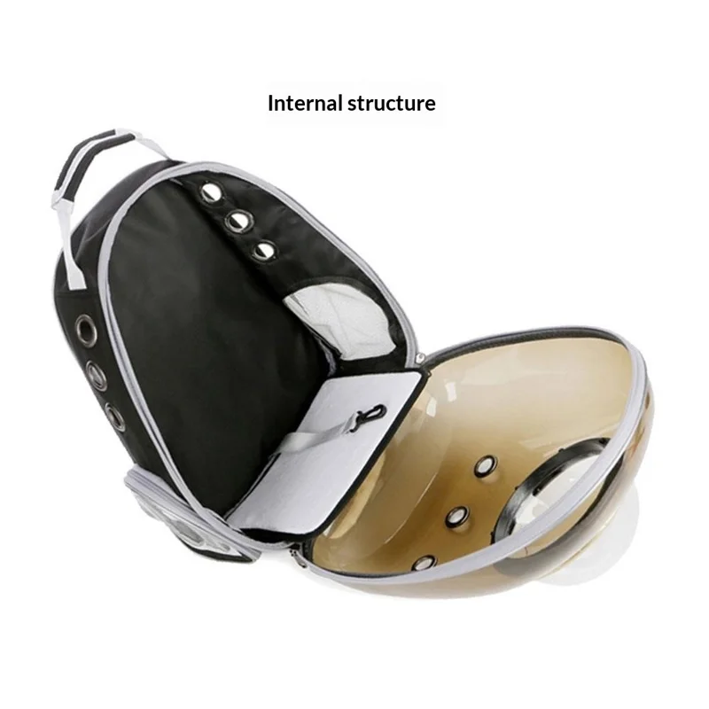 Oxford Cloth Transparent Cat Carrier Handheld Backpack Pet Bag with 9 Vent Holes and Ergonomic Shoulder Straps - Transparent Case  /  Black