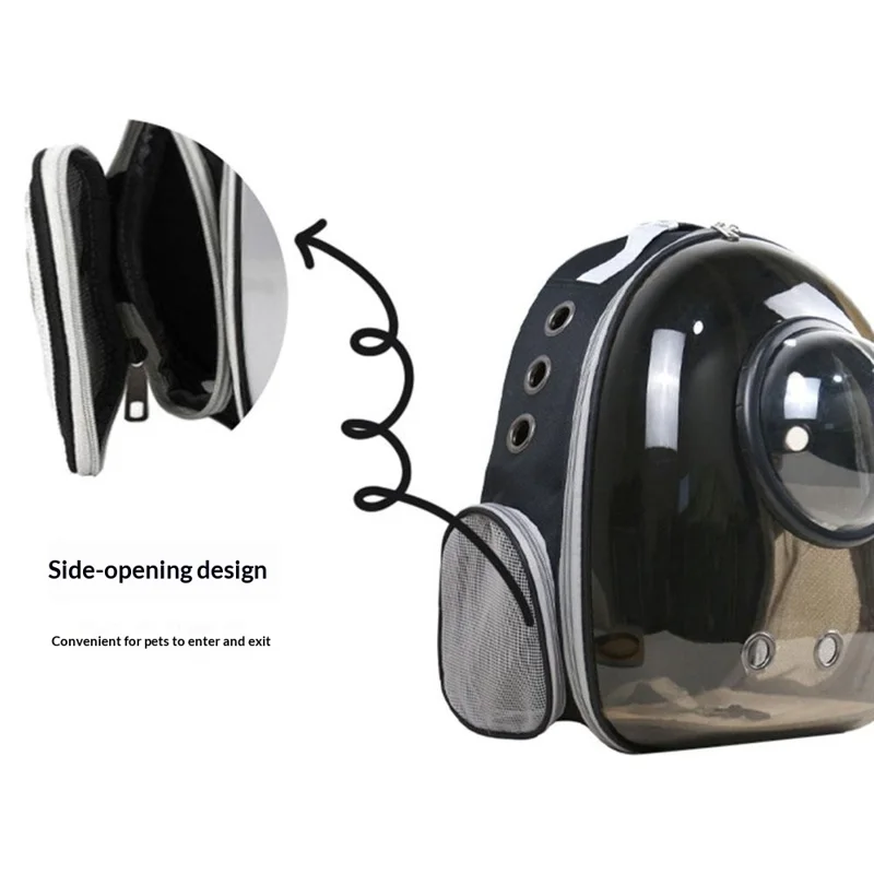 Oxford Cloth Transparent Cat Carrier Handheld Backpack Pet Bag with 9 Vent Holes and Ergonomic Shoulder Straps - Transparent Case  /  Black