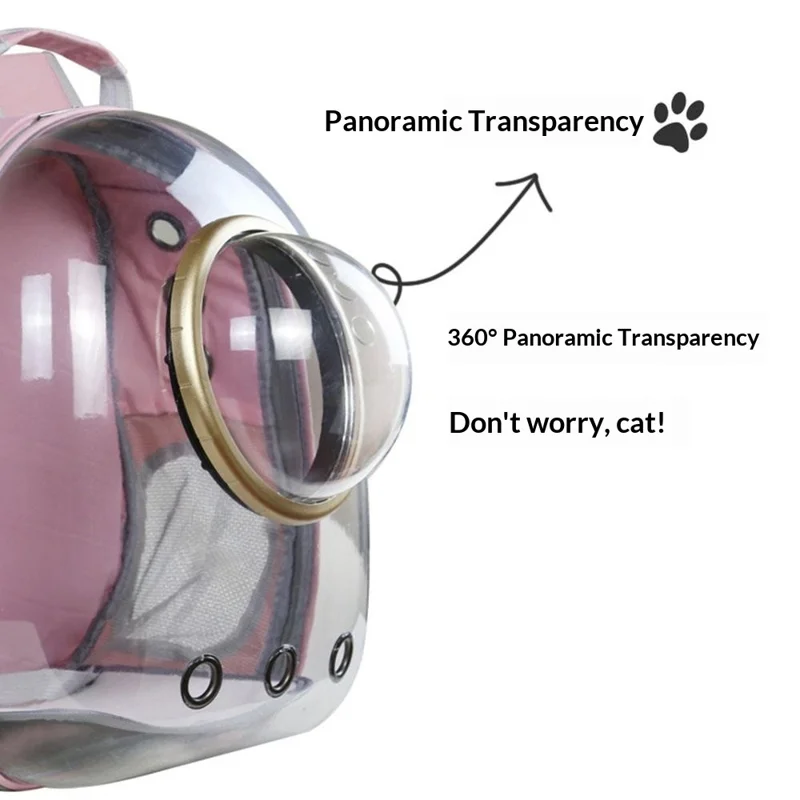 Oxford Cloth Transparent Cat Carrier Handheld Backpack Pet Bag with 9 Vent Holes and Ergonomic Shoulder Straps - Transparent Case  /  Black