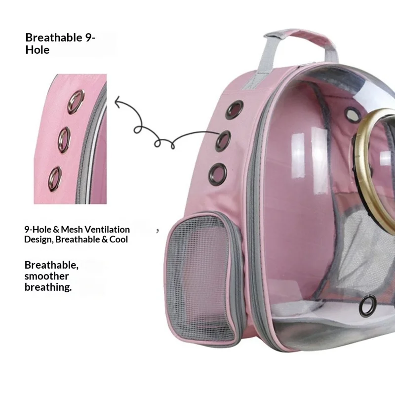 Oxford Cloth Transparent Cat Carrier Handheld Backpack Pet Bag with 9 Vent Holes and Ergonomic Shoulder Straps - Transparent Case  /  Black