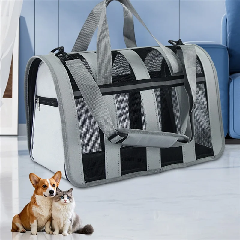 Portable Pet Travel Bag Large Capacity Breathable Mesh Design with Handle for Small and Medium Dogs Cats - Grey