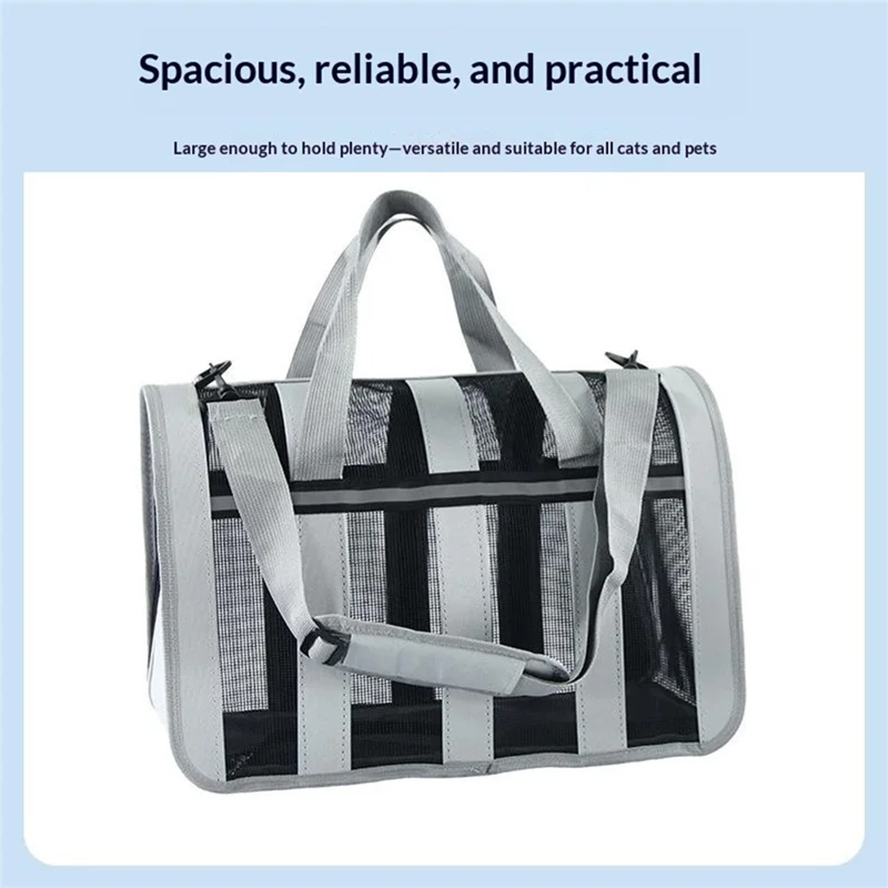 Portable Pet Travel Bag Large Capacity Breathable Mesh Design with Handle for Small and Medium Dogs Cats - Grey