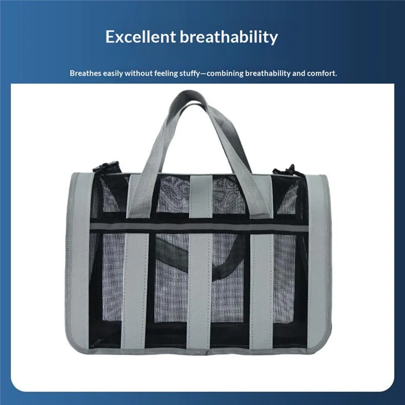 Portable Pet Travel Bag Large Capacity Breathable Mesh Design with Handle for Small and Medium Dogs Cats - Grey