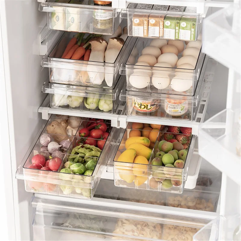 YM-6395 20PCS Large Fridge Drawer Organizer Refrigerator Organizer Bins PET Fridge Organizer Fridge Shelf Holder Food Storage Container Box (No FDA Certificate, BPA Free)
