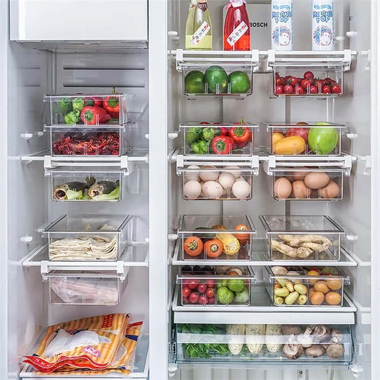 YM-6396 20PCS 4 Grids Refrigerator Pull Out Bins Fridge Organizer Box Storage Container Set for Meats Fruits Eggs (No FDA Certificate, BPA Free)