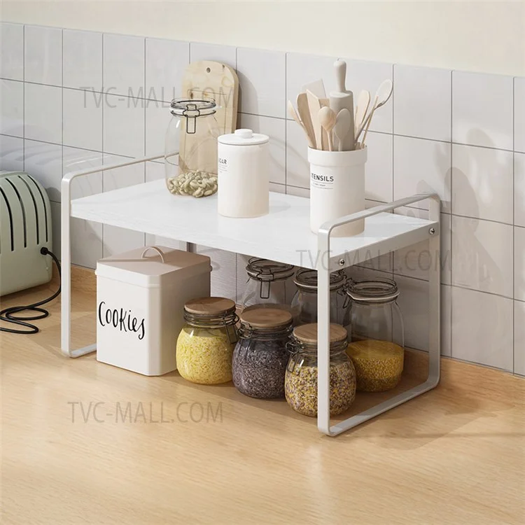 Steel + Wood Log Layered Household Spice Storage Racks Desktop Storage Racks - White