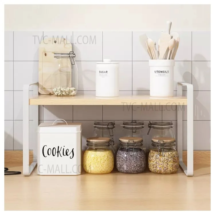 Steel + Wood Log Layered Household Spice Storage Racks Desktop Storage Racks - White