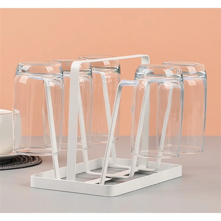 Rack de Armazenamento de Copos de Metal Simples Portátil Suporte para Copos com Alça - Branco