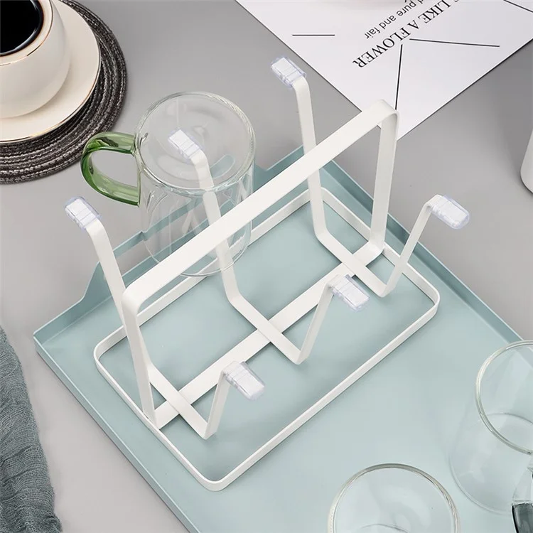 Rack de Armazenamento de Copos de Metal Simples Portátil Suporte para Copos com Alça - Branco