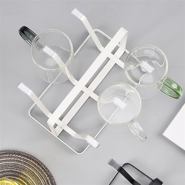 Rack de Armazenamento de Copos de Metal Simples Portátil Suporte para Copos com Alça - Branco
