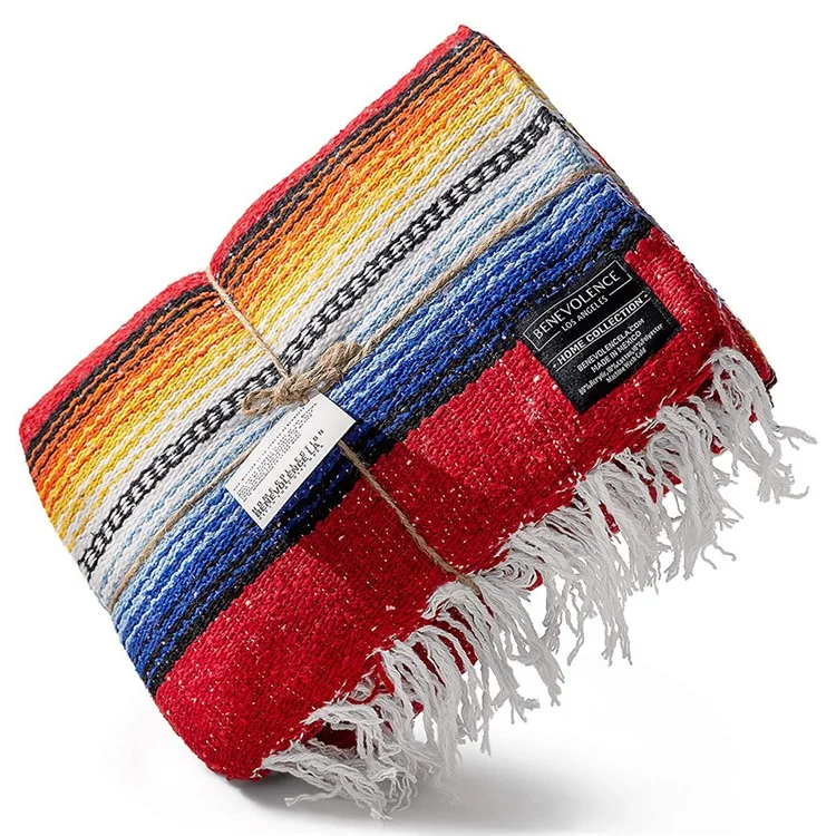 150 x 215cm Handwoven Mexican Blanket for Yoga Camping Hiking Handcrafted Beach Blanket Authentic Serape Bedside Blanket Picnic Mat - Light Grey