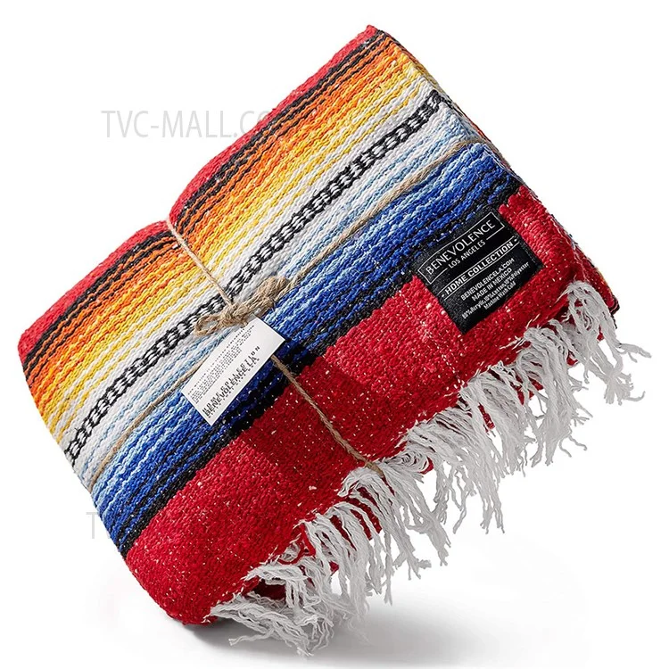 150 x 215cm Handwoven Mexican Blanket for Yoga Camping Hiking Handcrafted Beach Blanket Authentic Serape Bedside Blanket Picnic Mat - Navy Blue