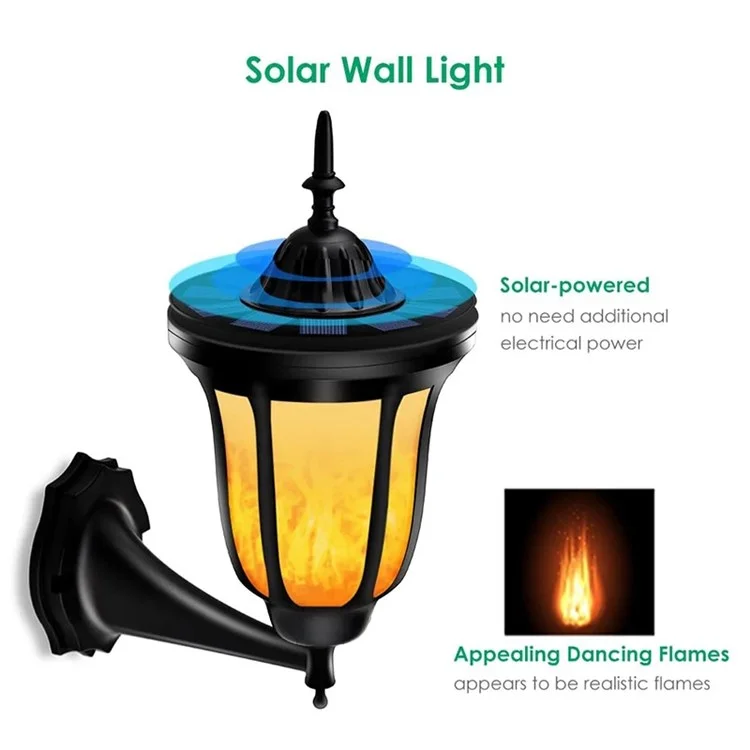 Lâmpada de Parede Solar Outdoor de 96 LEDs Simulação de Chama Luz Decorativa Resistente à Água para Jardim, Quintal e Sacada