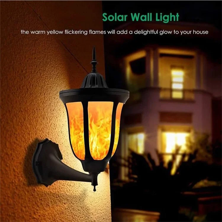 Lâmpada de Parede Solar Outdoor de 96 LEDs Simulação de Chama Luz Decorativa Resistente à Água para Jardim, Quintal e Sacada