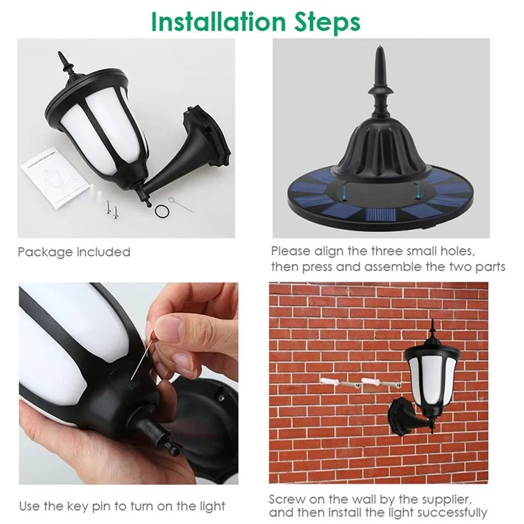 Lâmpada de Parede Solar Outdoor de 96 LEDs Simulação de Chama Luz Decorativa Resistente à Água para Jardim, Quintal e Sacada