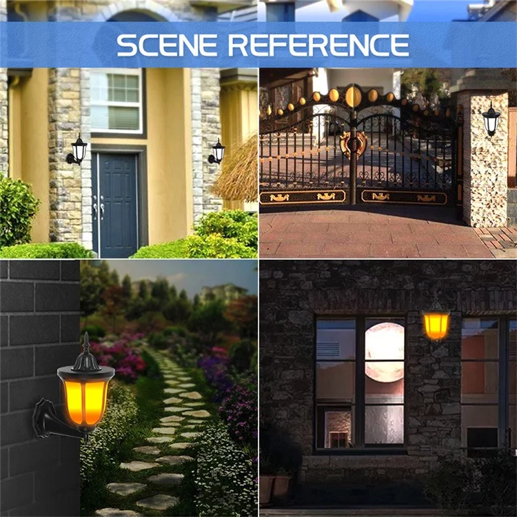 Lâmpada de Parede Solar Outdoor de 96 LEDs Simulação de Chama Luz Decorativa Resistente à Água para Jardim, Quintal e Sacada