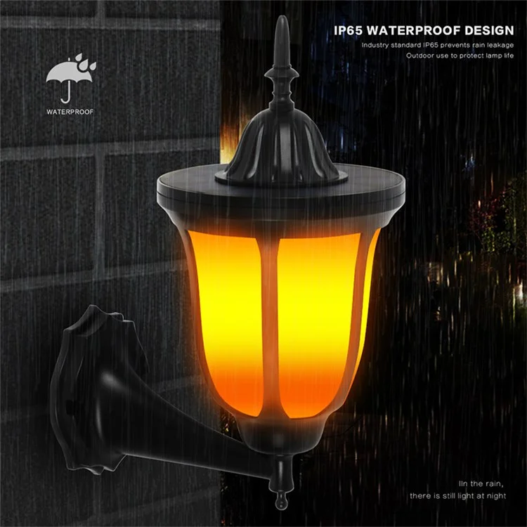 Lâmpada de Parede Solar Outdoor de 96 LEDs Simulação de Chama Luz Decorativa Resistente à Água para Jardim, Quintal e Sacada