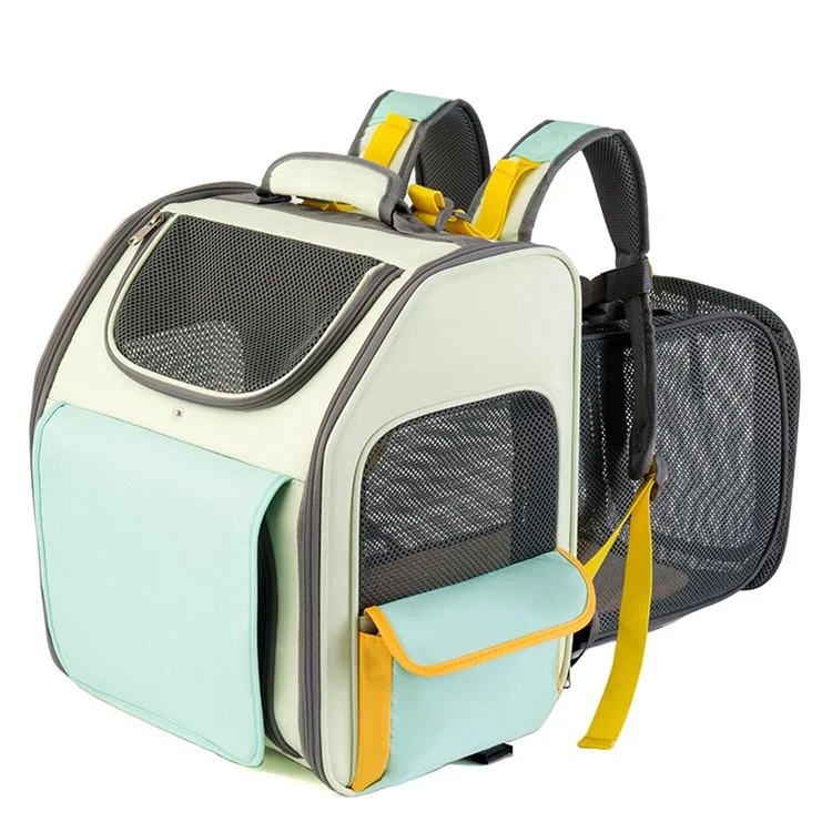 QS-084 Expandable Pet Carrier Backpack Oxford Cloth Small Dog Carrier Shoulders Bag Breathable Mesh Pet Handbag - Light Green