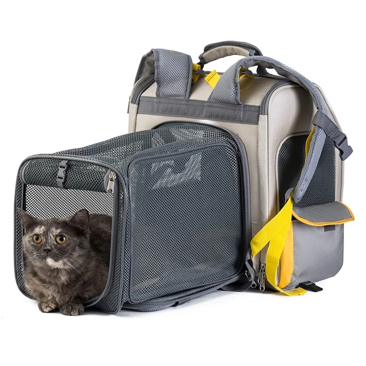 QS-084 Expandable Pet Carrier Backpack Oxford Cloth Small Dog Carrier Shoulders Bag Breathable Mesh Pet Handbag - Light Green