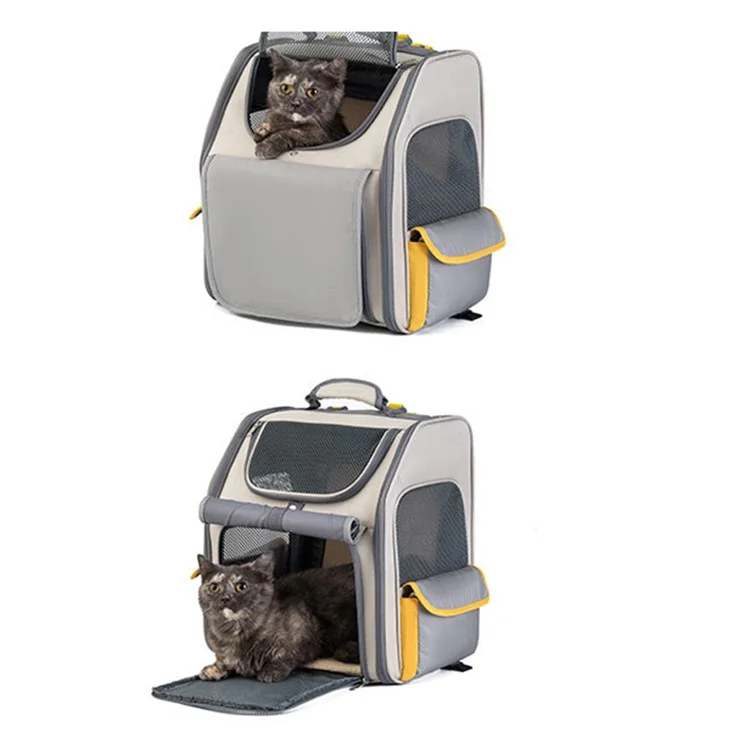 QS-084 Expandable Pet Carrier Backpack Oxford Cloth Small Dog Carrier Shoulders Bag Breathable Mesh Pet Handbag - Light Green
