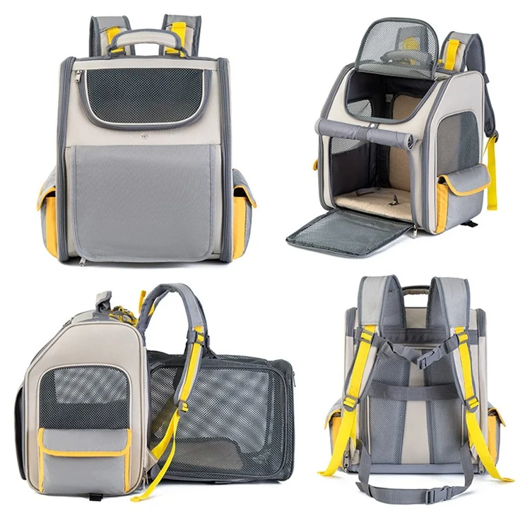 QS-084 Expandable Pet Carrier Backpack Oxford Cloth Small Dog Carrier Shoulders Bag Breathable Mesh Pet Handbag - Light Green