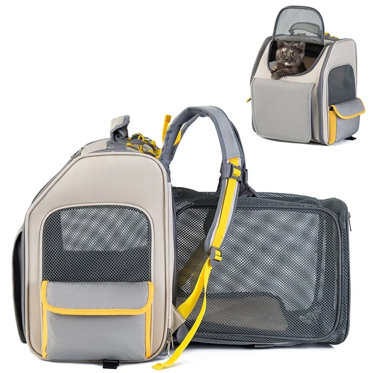 QS-084 Expandable Pet Carrier Backpack Oxford Cloth Small Dog Carrier Shoulders Bag Breathable Mesh Pet Handbag - Light Green
