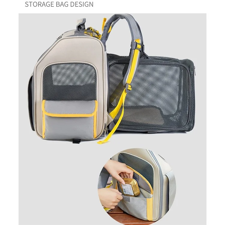 QS-084 Expandable Pet Carrier Backpack Oxford Cloth Small Dog Carrier Shoulders Bag Breathable Mesh Pet Handbag - Light Green
