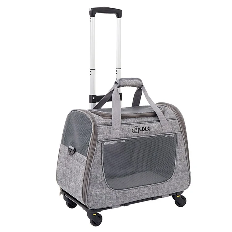 LDLC QS-008-L Pet Stroller Breathable Detachable Large Capacity Cat Dog Carrier 4-Wheels Luggage Rod Stroller, Taglia XL - Grigio chiaro