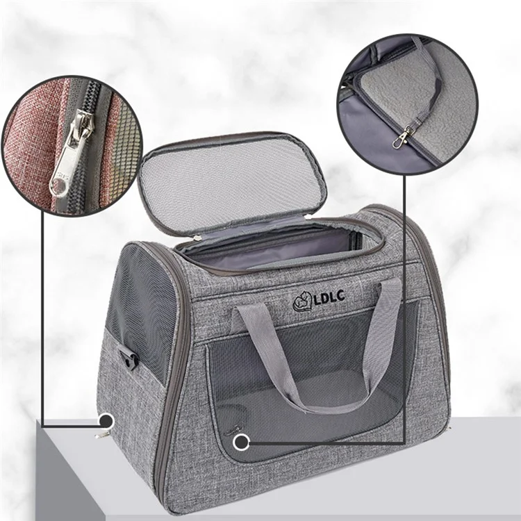 LDLC QS-008-L Pet Stroller Breathable Detachable Large Capacity Cat Dog Carrier 4-Wheels Luggage Rod Stroller, Taglia XL - Grigio chiaro