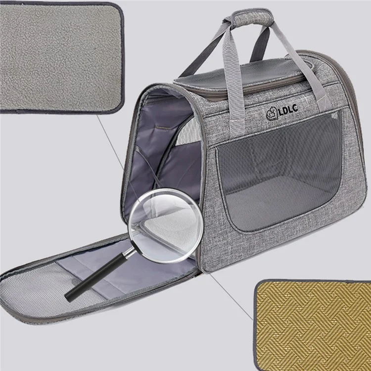 LDLC QS-008-L Pet Stroller Breathable Detachable Large Capacity Cat Dog Carrier 4-Wheels Luggage Rod Stroller, Taglia XL - Grigio chiaro