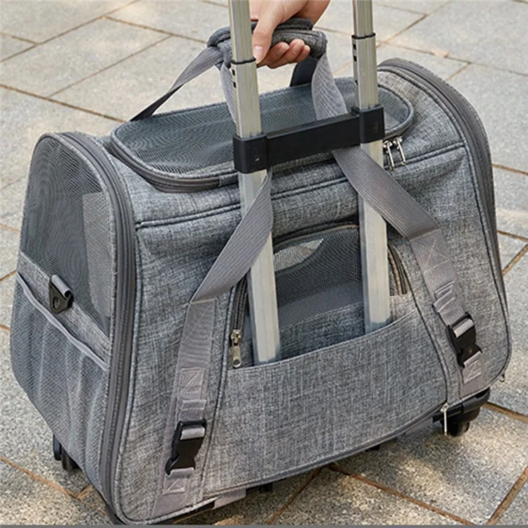 LDLC QS-008-L Pet Stroller Breathable Detachable Large Capacity Cat Dog Carrier 4-Wheels Luggage Rod Stroller, Taglia XL - Grigio chiaro
