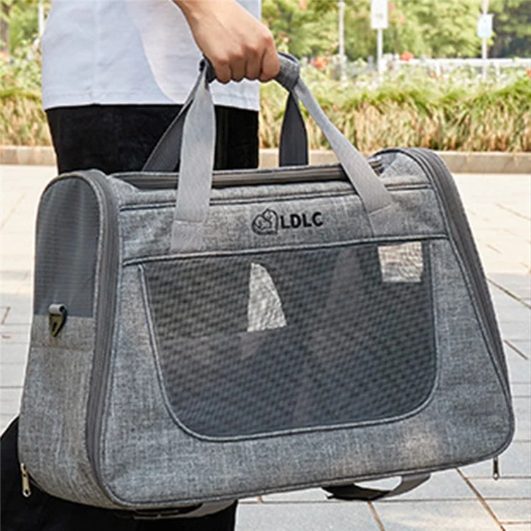 LDLC QS-008-L Pet Stroller Breathable Detachable Large Capacity Cat Dog Carrier 4-Wheels Luggage Rod Stroller, Taglia XL - Grigio chiaro