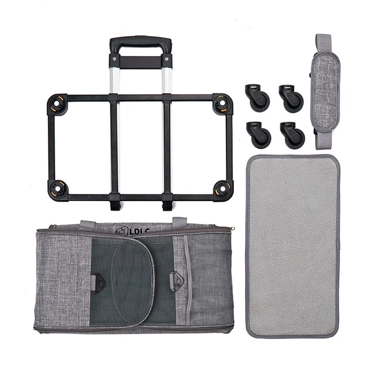 LDLC QS-008-L Pet Stroller Breathable Detachable Large Capacity Cat Dog Carrier 4-Wheels Luggage Rod Stroller, Taglia XL - Grigio chiaro