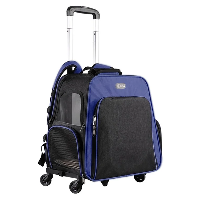 LDLC QS-052 Mochila Portátil de Viaje Transpirable para Mascotas, Plegable, Portaequipajes para Perros y Gatos de Color Azul Oscuro