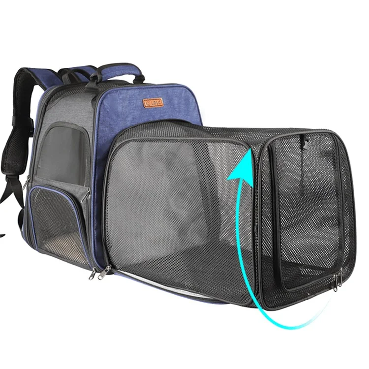 LDLC QS-052 Mochila Portátil de Viaje Transpirable para Mascotas, Plegable, Portaequipajes para Perros y Gatos de Color Azul Oscuro