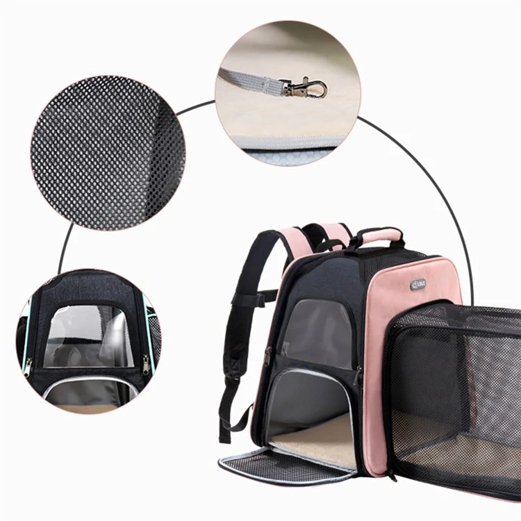 LDLC QS-052 Mochila Portátil de Viaje Transpirable para Mascotas, Plegable, Portaequipajes para Perros y Gatos de Color Azul Oscuro