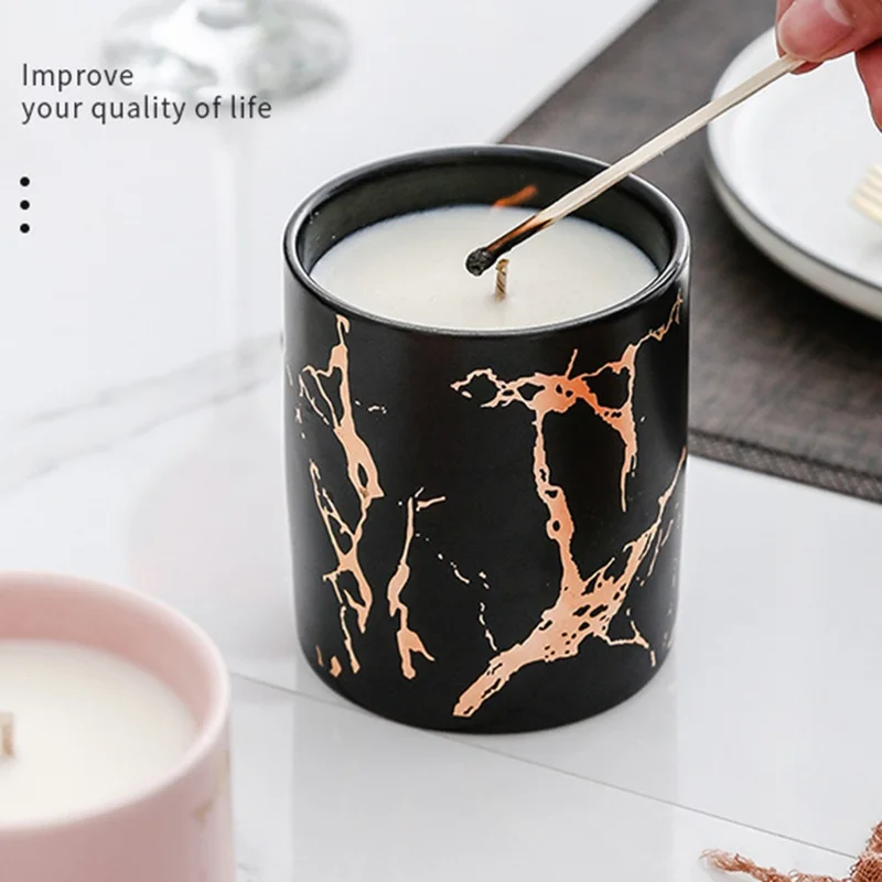 XY-2933 Scented Candle Gold Marble Pattern Nordic Style Ceramic Bottle Jar Candle Aromatherapy Home Decoration - Blackberry /  Laurus