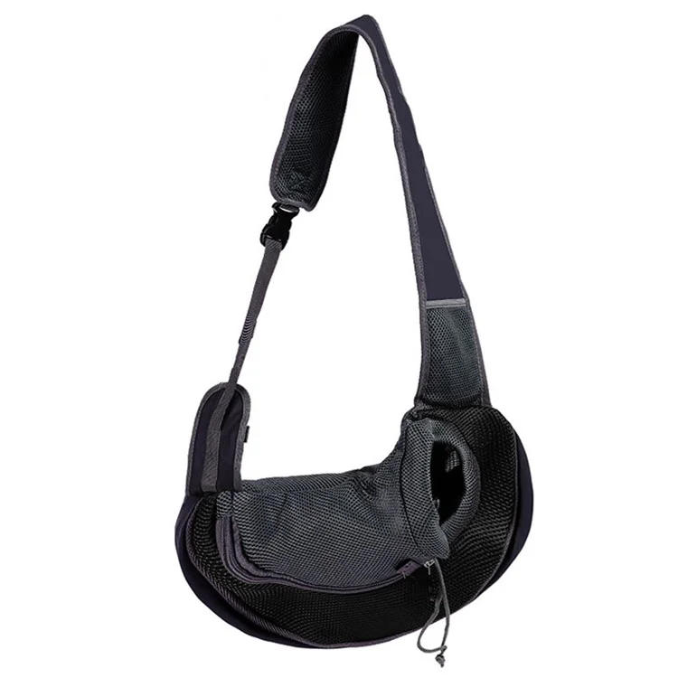 JM0809183 Pet Sling Carrier Adjustable Shoulder Strap Dog Puppy Hands-Free Mesh Bag for Outdoor Travel, Size S - Black